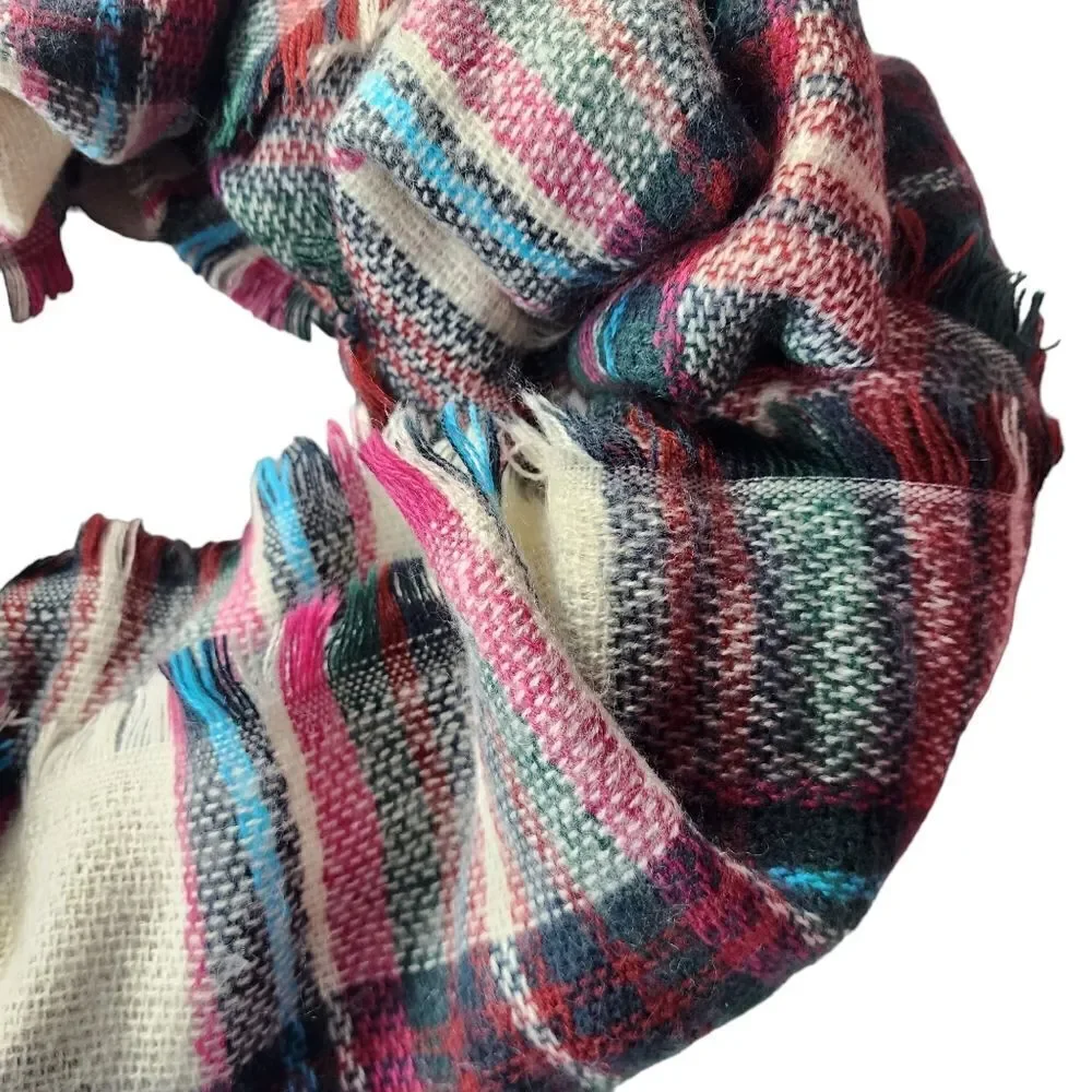 Cozy Oversized Plaid Blanket Scarf Wrap Fringe Trim